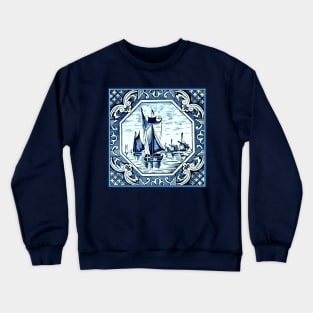 Dutch Blue Delft Sailing Boats and Windmills Crewneck Sweatshirt